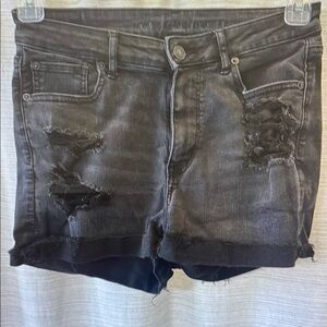 Distressed Black Denim Shorts
